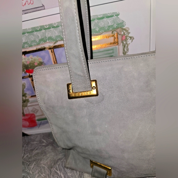 Celine Beautiful Suede Gray & Gold Shoulder Tote ✨️ (EUC)(SEE PICS) - Picture 3 of 9